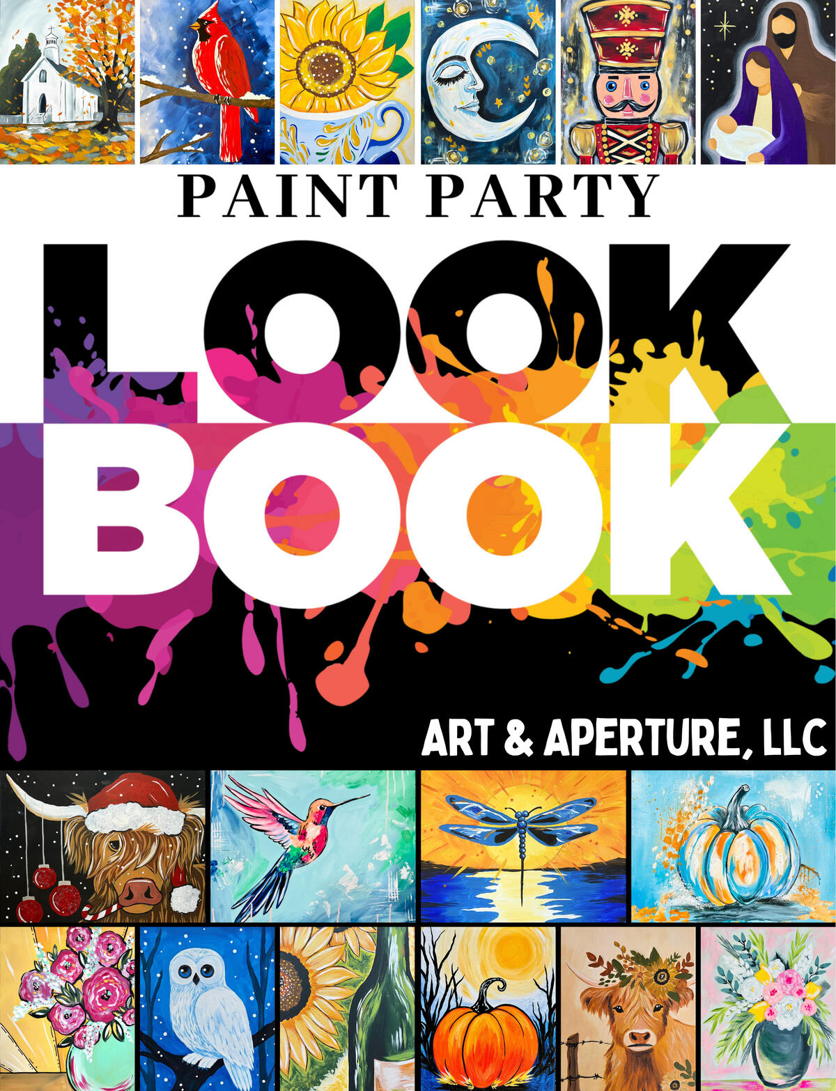 Free Digital Paint Party Look Book | Art & Aperture Western Kentucky Graphic promoting the free Art & Aperture digital paint party Look Book with painting ideas for mobile paint parties and group events throughout Western Kentucky.