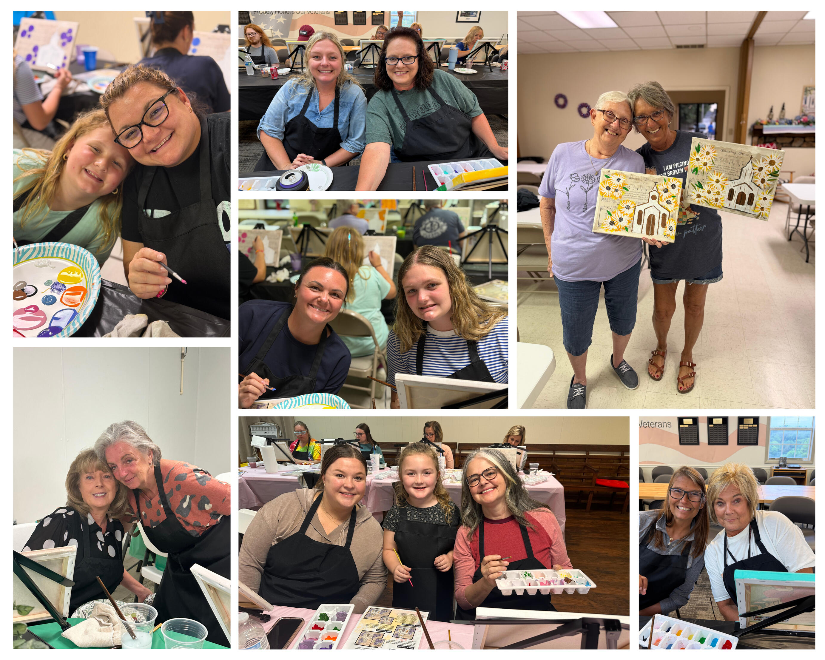 More Than Just Painting | Western Kentucky Paint Party Memories Collage of guests smiling, painting, and sharing time together at Art & Aperture paint parties in Western Kentucky, highlighting the friendships, family moments, and memories made through creative group events.